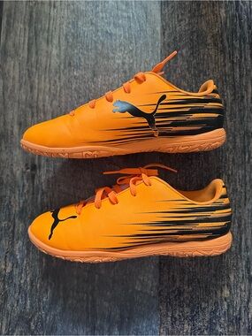Puma Kids Orange and Black Indoor Soccer Sneakers
